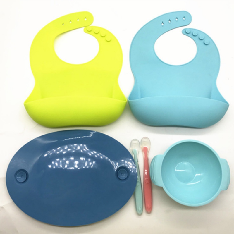 Silicone integreret oval smiley platte Silicone Baby Bib børns smiley plate